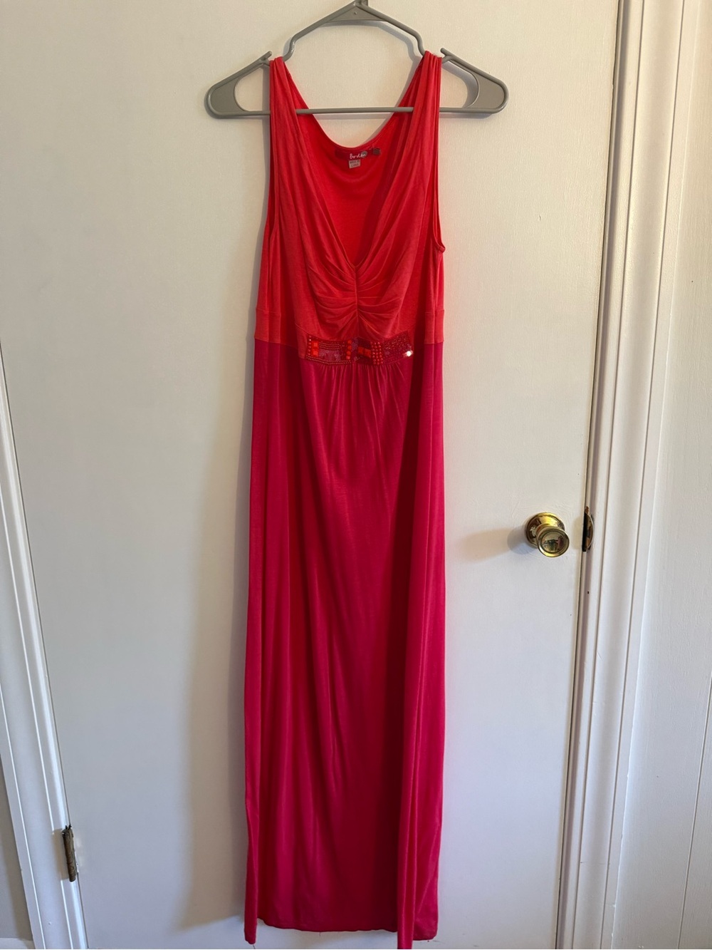 Boden Two-Tone Red and Hot Pink Sleeveless Maxi Dress